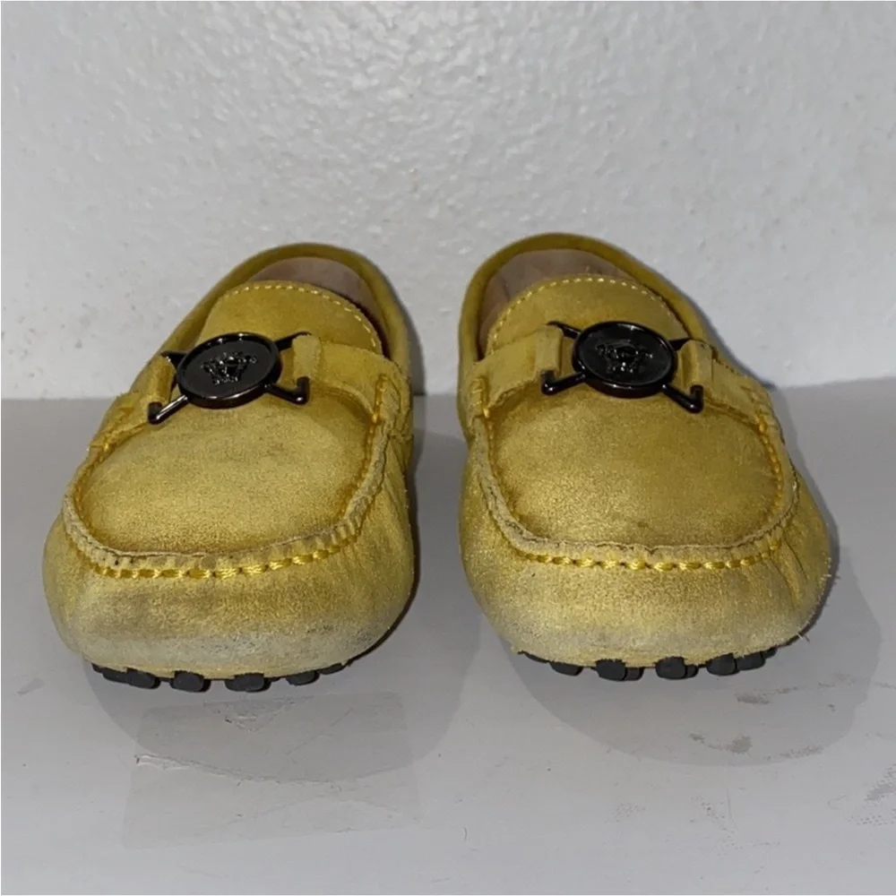 Authentic Versace luxury designer signature suede leather drivers loafers boys 2
